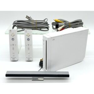 Nintendo Wii Console Bundle w/ 2 Controllers & Sensor Bar Tested & Working